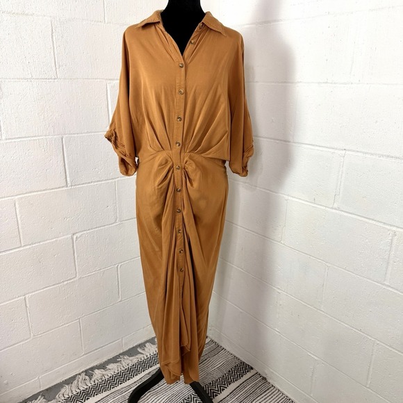 Ashley Stewart Dresses & Skirts - Curvy Girl by Ashley Stewart Maxi Shirt Dress Ruched Relaxed Office Eclectic 2X